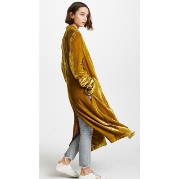 RARE Free People Golden Crushed Velvet Maxi Duster | Boho Cottagecore Whimsigoth - Picture 7 of 16